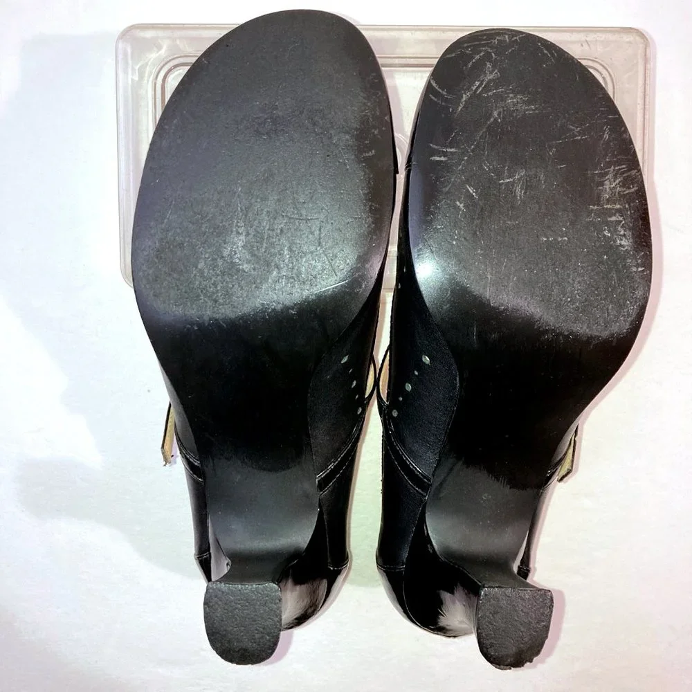 Vtg 90s Vegan Retro Style Mary Jane Heels w Patent Details Cap Toe - Picture 4 of 9